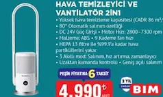KUMTEL HAVA TEMİZLEYİCİ VE VANTİLATÖR 2İN1 fiyat ve kampanya bilgisi